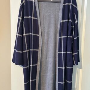 Navy and Gray Checkered Women's Cardigan